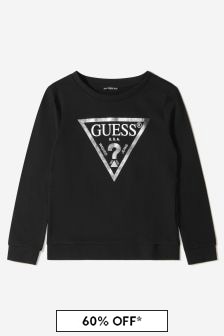 سويت شيرت أسود طبعة بشعار للبنات من Guess