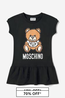 Moschino Kids Girls Cotton Teddy Toy Logo Dress in Black
