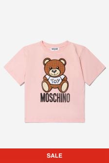Moschino Kids Girls Cotton Teddy Toy Logo T-Shirt in Pink