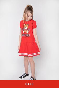 Moschino Kids Girls Cotton Teddy Toy Cheerleader Dress in Red