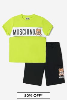 Moschino Kids Boys Cotton Logo T-Shirt And Shorts Set in Lime
