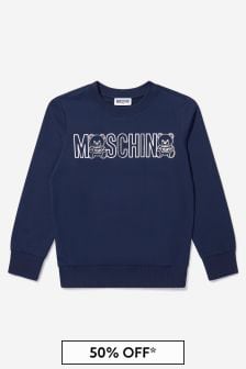 Moschino Kids Unisex Cotton Teddy Toy Logo Sweatshirt in Navy