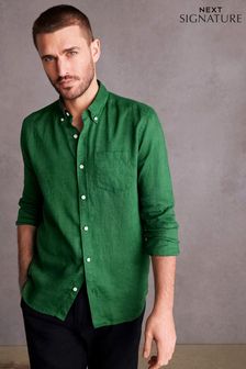 Green Signature 100% Linen Long Sleeve Shirt