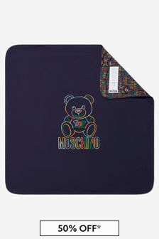Moschino Kids Baby Unisex Cotton Teddy Toy Logo Blanket in Navy