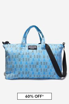 حقيبة تغيير حفاضات قطن زرقاء بشعار لعبة للأولاد البيبي من Moschino Kids