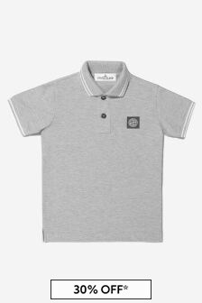 Stone Island Boys Grey Cotton Logo Polo Shirt