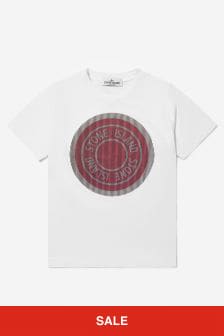 Stone Island Junior Boys Cotton Short Sleeve Logo Print T-Shirt in White