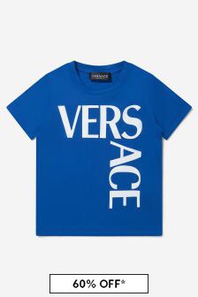 Versace Girls Cotton Jersey Logo T-Shirt in Blue