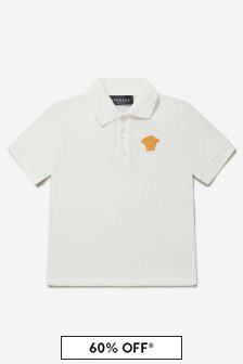 Versace Boys Cotton Medusa Logo Polo Shirt in White