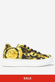 Versace Unisex Barocco Print Lace Up Trainers in Black