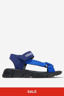 Versace Boys Neoprene Greca Strap Sandals in Blue