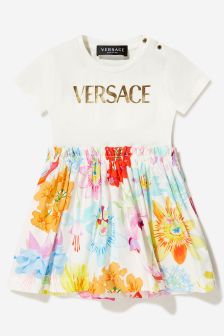 فستان جيرسيه قطن متعدد الألوان طبعة بشعار Le Jardin للبنات البيبي من Versace