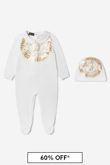 Versace Baby Boys Cotton Medusa Logo Babygrow And Hat Gift Set in White
