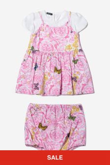 Versace Baby Girls Cotton Butterfly Barocco Dress With Knickers in Pink