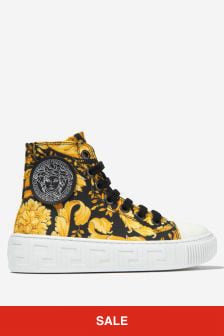 Versace Unisex Barocco Print High Top Trainers in Black