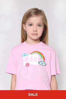 MSGM Girls Cotton Jersey Logo Print Cropped T-Shirt in Pink