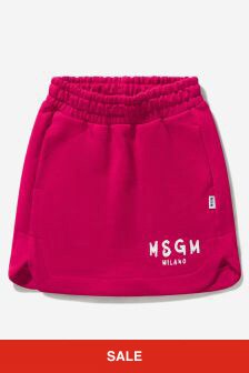 MSGM Girls Cotton Cotton Fleece Logo Skirt in Fuchsia