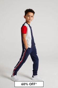Tommy Hilfiger Boys Organic Cotton Logo Tape Joggers in Navy