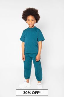 Balenciaga Kids Unisex Organic Cotton Logo T-Shirt in Blue