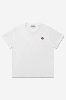 Moncler Enfant Unisex Jersey Logo T-Shirt in White