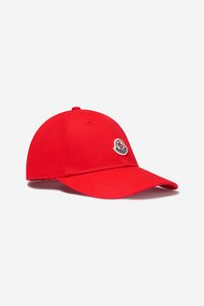قبعة كاب جاباردين حمراء بشعار للأطفال من Moncler Enfant