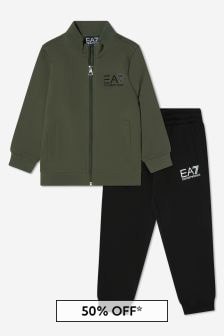 بدلة رياضية قطن خضراء بشعار للأولاد من EA7 Emporio Armani