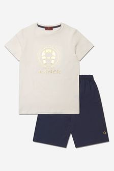 Aigner Unisex Cotton Logo Pyjamas Set in White
