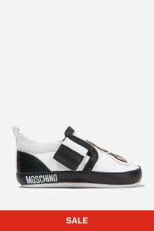 Moschino Kids Baby Unisex Leather Teddy Bear Trainers in White