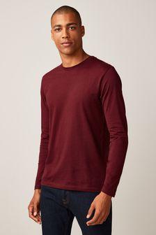 Burgundy Red Long Sleeve Crew Neck T-Shirt