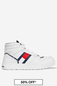 Tommy Hilfiger Boys Faux Leather High Top Trainers in White