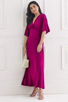 Fuchsia Pink Volume Sleeve Mini Dress