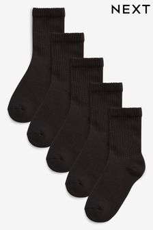 Black 5 Pack Cotton Rich Cushioned Footbed Ribbed Socks