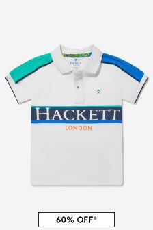 قميص بولو أبيض بشعار بكم قصير للأولاد من Hackett London