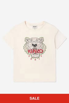Kenzo Kids Girls Organic Cotton Tiger T-Shirt in Cream
