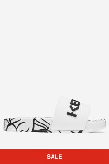 KENZO KIDS Unisex Rubber Logo Sliders in White
