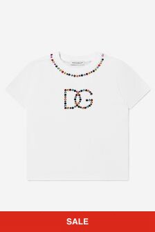تيشرت قطن أبيض بشعار للبنات البيبي D&G من Dolce & Gabbana Kids
