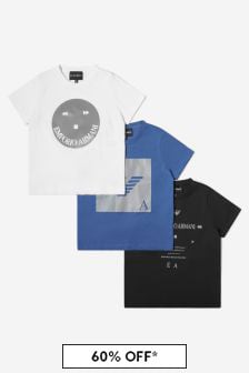 Emporio Armani Boys Cotton Jersey T-Shirts 3 Pack in Multicoloured