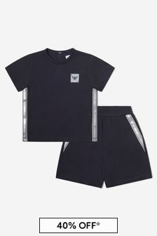 Emporio Armani Baby Boys Cotton Jersey T-Shirt And Shorts Set in Navy