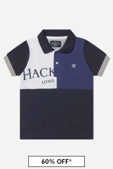 Hackett London Kids Boys Abstract Panels Short Sleeve Polo Shirt in Blue