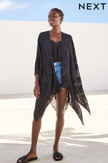 Black Sheer Textured Kimono