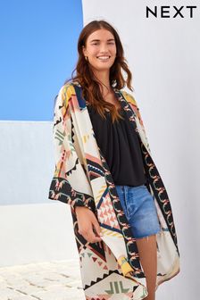 Cream Aztec Longline Kimono Cover-Up