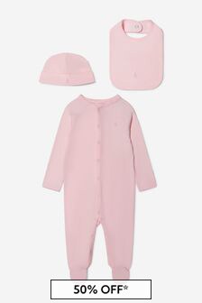 Ralph Lauren Kids Baby Girls Cotton Babygrow 3 Piece Gift Set in Pink