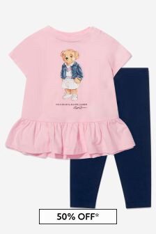 Ralph Lauren Kids Baby Girls Cotton Leggings Set in Pink/Blue