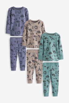 Purple/ Blue Dino 3 Pack Snuggle Pyjamas (9mths-12yrs)