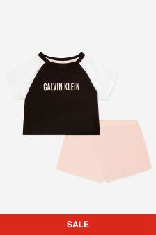 طقم بيجاما شورت قطن وردي للبنات من Calvin Klein Jeans