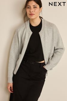 Grey Zip Through Bomber Cardigan