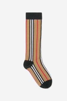 Burberry Kids Icon Stripe Cotton Socks in Beige