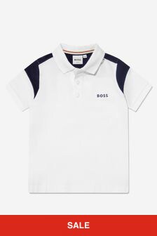 قميص بولو أبيض بياقة بشعار للأولاد من BOSS
