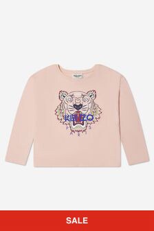 KENZO KIDS Girls Organic Cotton Long Sleeve Tiger T-Shirt