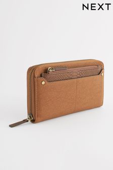 Tan Brown Large Purse With Pull-Out Zip Coin Purse